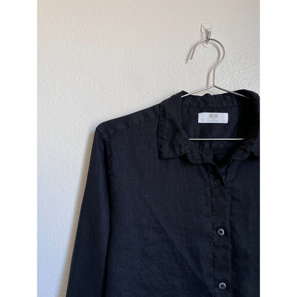 Uniqlo Women's Premium Linen Long Sleeve Shirt in Black Size SMALL - Picture 2 of 5